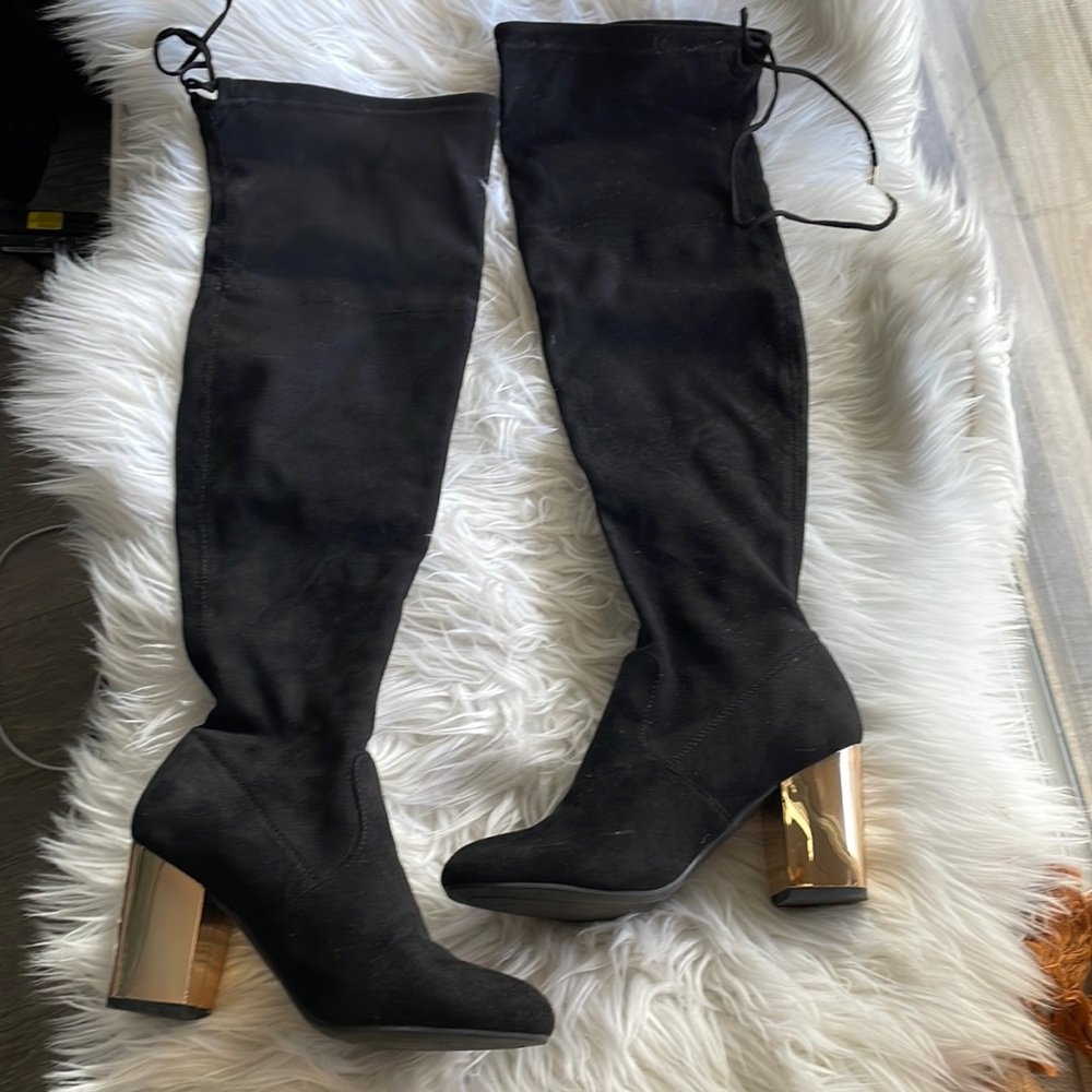 Steve Madden over the knee tall suede boots with gold heel